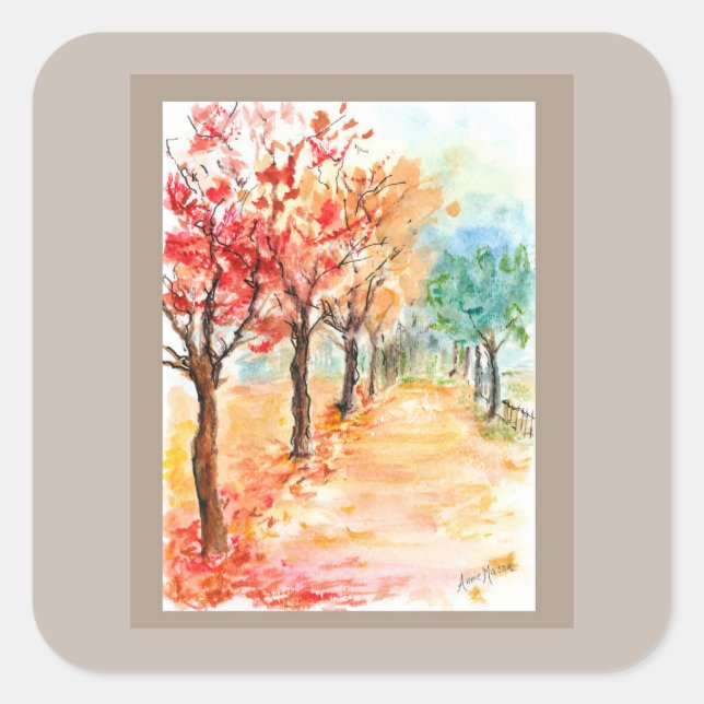 Autumn Road-dekal Fyrkantigt Klistermärke (Framsida)