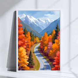 Autumn Road | Fall Foliage Watercolor Nature Poster