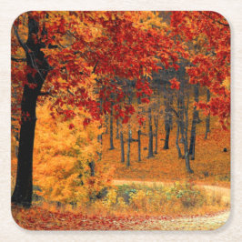 Autumn Road Underlägg Papper Kvadrat