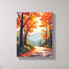 Autumn Road | Watercolor Fall Foliage Leaves Canvastryck