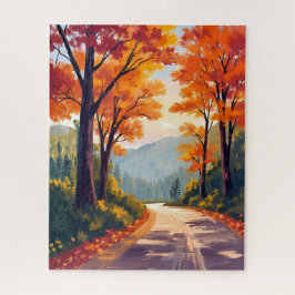 Autumn Road | Watercolor Fall Foliage Leaves Pussel