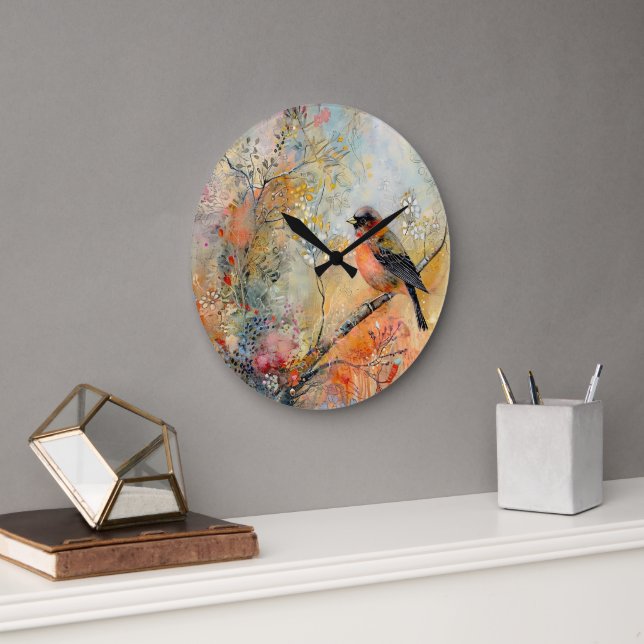 Autumn Robin Wall Clock Stor Klocka (Kontor)