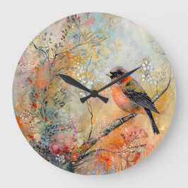 Autumn Robin Wall Clock Stor Klocka