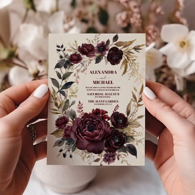 Autumn Romantik Burgundy Bröllop Inbjudningar (Skapare uppladdad)
