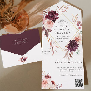 Autumn Romantik Guld Geometric Bröllop QR-kod