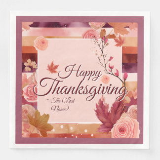 Autumn Rose Happy Thanksgiving Paper Napkin Pappersservett