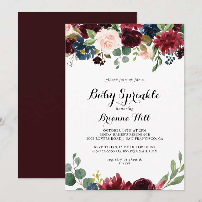 Autumn Rustic Burgundy Calligraphy Baby Sprinkle Inbjudningar (Fram/baksida)