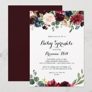 Autumn Rustic Burgundy Calligraphy Baby Sprinkle Inbjudningar