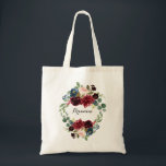 Autumn Rustic Burgundy Tote Bag Tygkasse<br><div class="desc">Den här höstburgunska påsen är den perfekt bröllop-gåvan som ger dina brudar en enkel bröllop. Den har burgundi,  rött,  marin,  blå och  radiant och roliga handmålade blommor som inspirerar till naturskönheten.</div>
