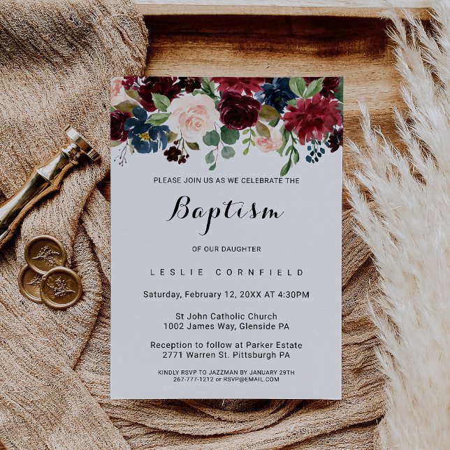 Autumn Rustic Dazzling Burgundy Baptism Inbjudningar (Skapare uppladdad)