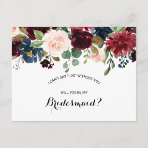 Autumn Rustic Dazzling Burgundy Bridesmaid Inbjudan Vykort