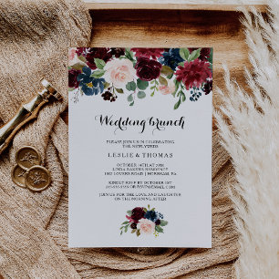 Autumn Rustic Dazzling Burgundy Bröllop Brunch Inbjudningar