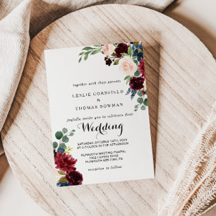 Autumn Rustic Dazzling Burgundy Bröllop Inbjudningar