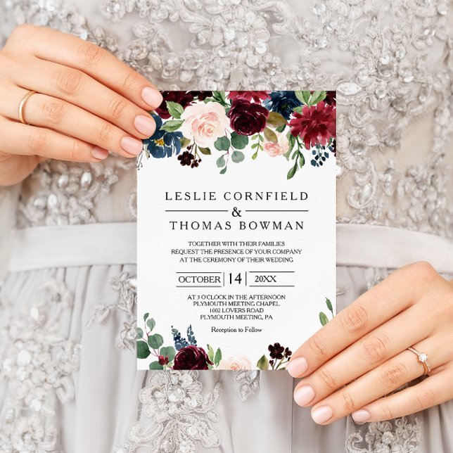 Autumn Rustic Dazzling Burgundy Bröllop Inbjudningar (Skapare uppladdad)