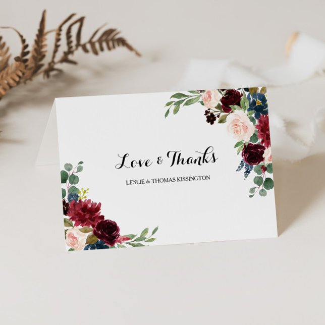 Autumn Rustic Dazzling Burgundy Bröllop Tack Kort (Skapare uppladdad)