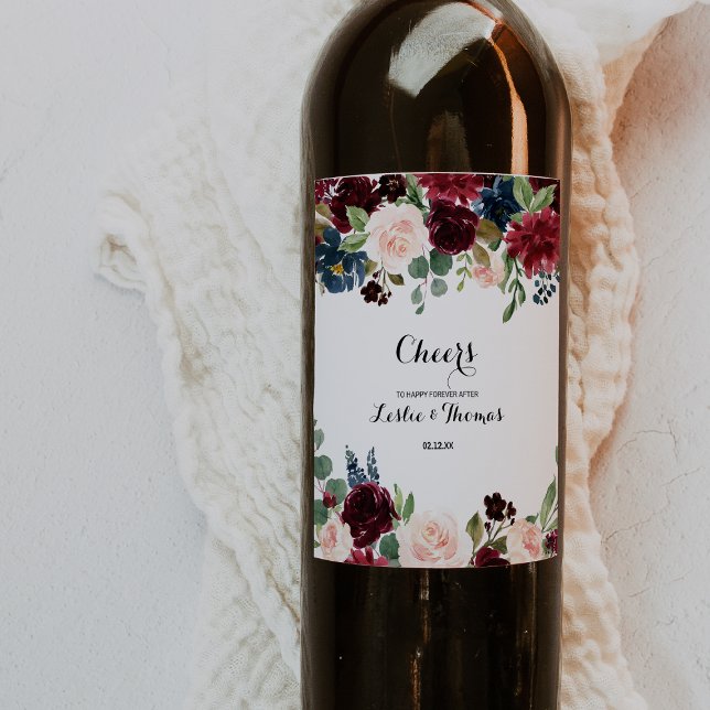 Autumn Rustic Dazzling Burgundy Bröllop Vinflaska Etikett (Skapare uppladdad)