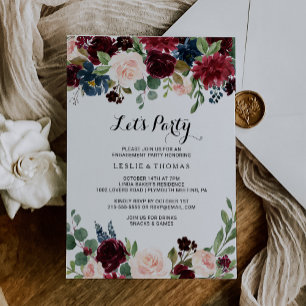 Autumn Rustic Dazzling Burgundy Låt oss Party Inbjudningar