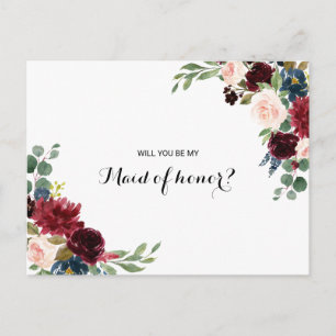 Autumn Rustic Dazzling Burgundy Maid of honor Inbjudan Vykort