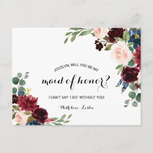 Autumn Rustic Dazzling Burgundy Maid of honor Inbjudan Vykort