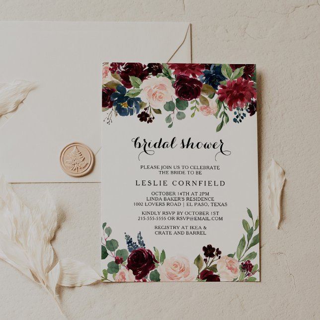 Autumn Rustic Dazzling Burgundy Möhippa Inbjudningar (Skapare uppladdad)