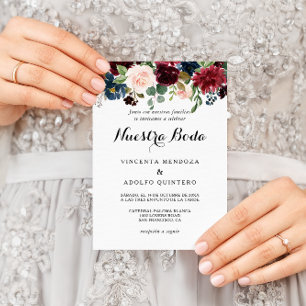 Autumn Rustic Dazzling Burgundy Spain Bröllop Inbjudningar