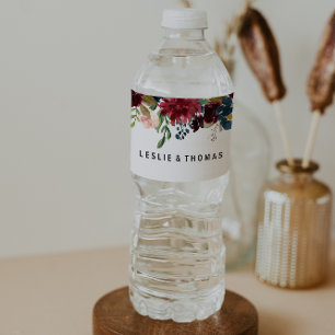 Autumn Rustic Dazzling Burgundy Vattenflaska etike Vattenflaskor Etikett