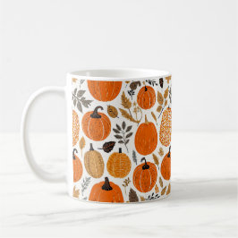 Autumn Rustic Orange Pumpkins Foliage Mönster Kaffemugg