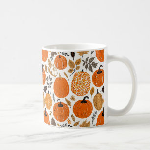 Autumn Rustic Orange Pumpkins Foliage Mönster Kaffemugg