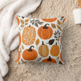 Autumn Rustic Orange Pumpkins Foliage Mönster Kudde