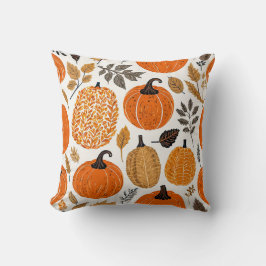 Autumn Rustic Orange Pumpkins Foliage Mönster Kudde