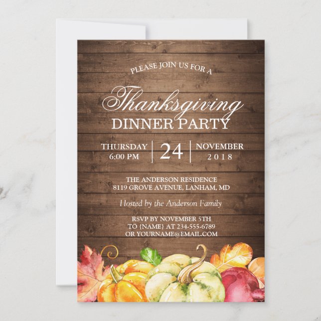Autumn Rustic Wood | Thanksgiving Middag Party Inbjudningar (Framsida)