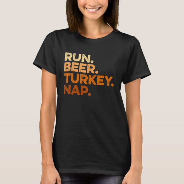 Autumn Sayings Thanksgiving Trot Run Beer Turkey T Shirt (Framsida)