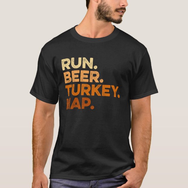 Autumn Sayings Thanksgiving Trot Run Beer Turkey T Shirt (Framsida)