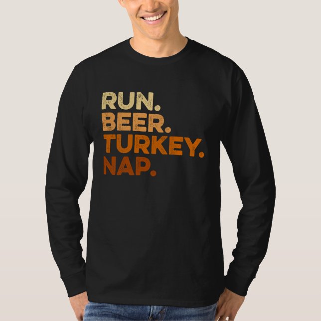 Autumn Sayings Thanksgiving Trot Run Beer Turkey T Shirt (Framsida)