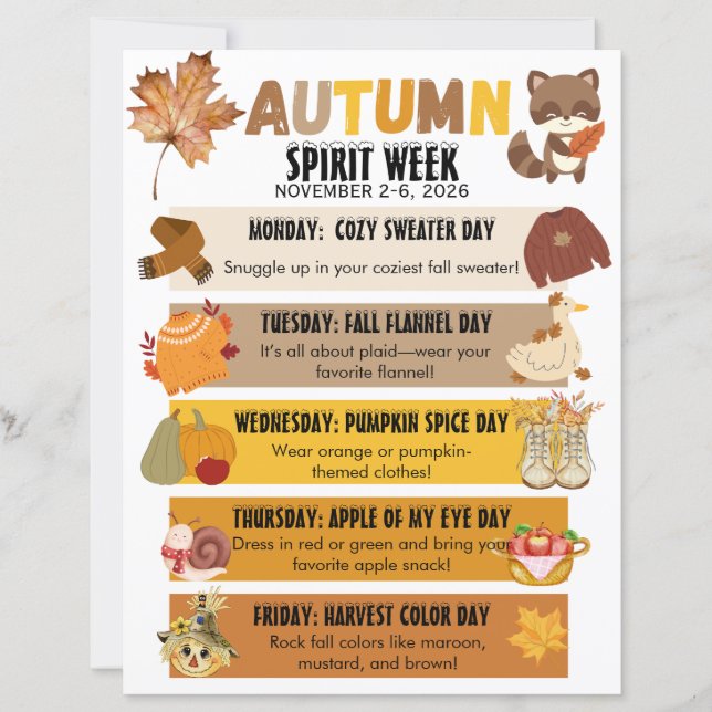Autumn School Spirit Week Flyer  (Framsida)
