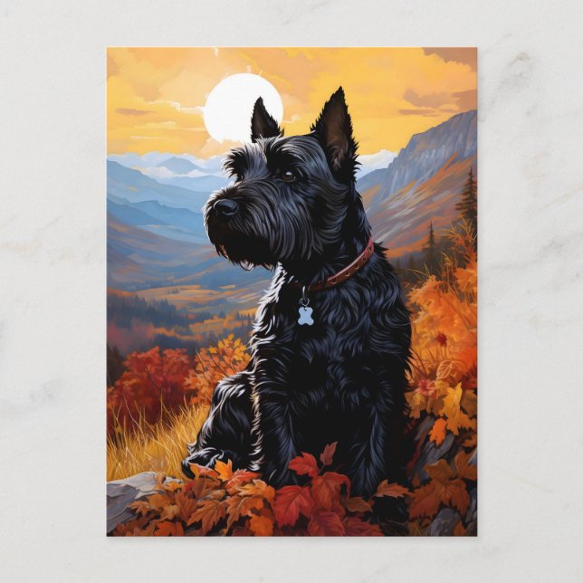 Autumn Scottish Terrier Vykort (Framsida)