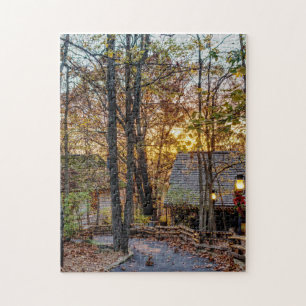 Autumn Skogen Sunset Walkway Pussel