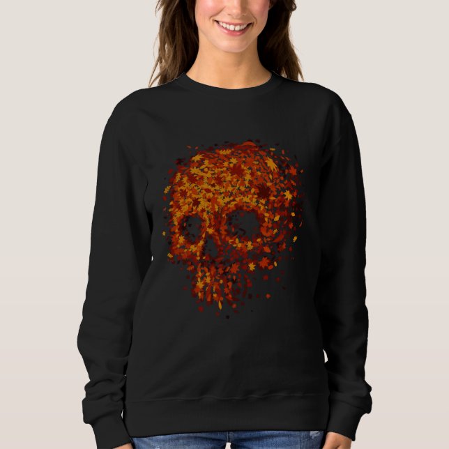 Autumn Skull Shape Fall Leaves Graphics Halloween T Shirt (Framsida)