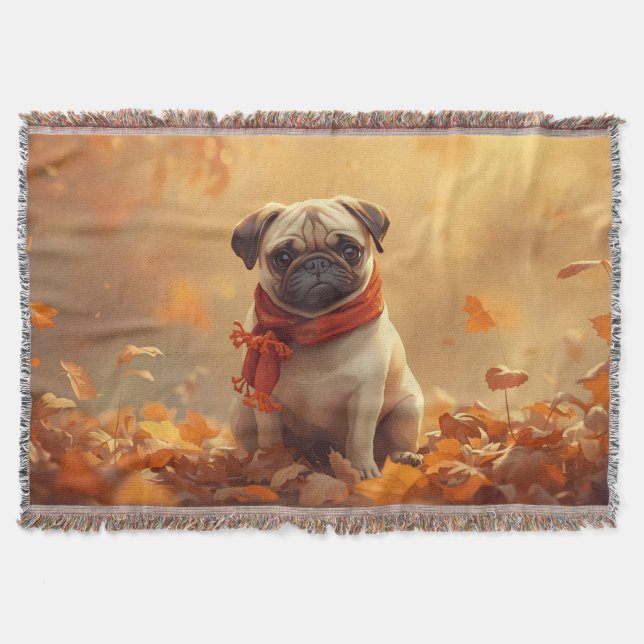  “Autumn Snuggles with Pugsy” Cute Autumn Pug Filt (Framsidan)