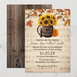Autumn Solros & Pumpkin Vintage Musical Bröllop Inbjudningar