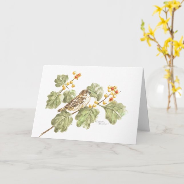 Autumn Sparrow Blank Note Card Greeting Card Kort (Gul blomma)