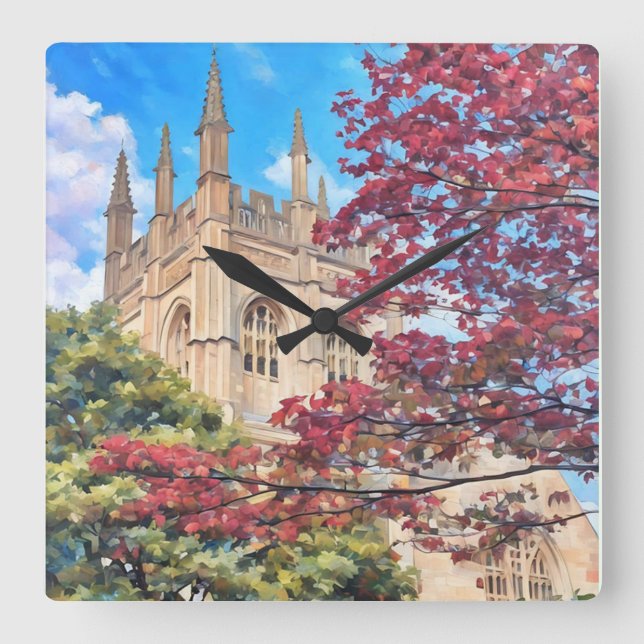 Autumn Spires - Oxford Cathedral in Fall Fyrkantig Klocka (Framsida)