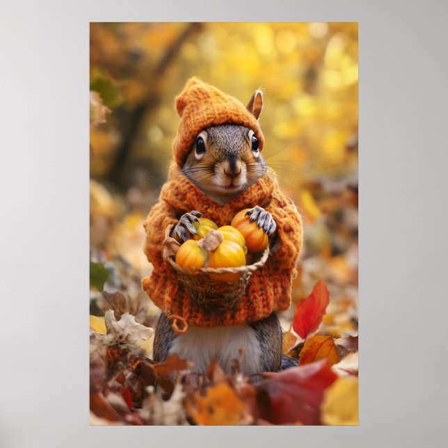 Autumn Squirrel Art Print, Cozy Fall Poster (Framsidan)