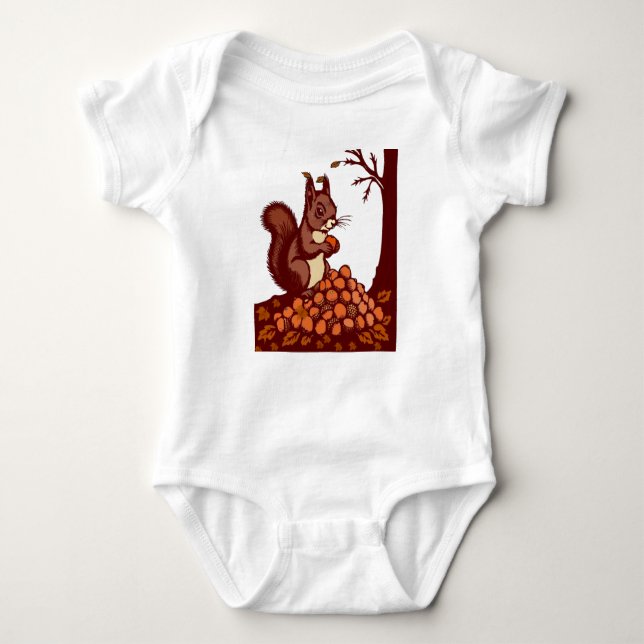 🐿️ Autumn Squirrel Baby Bodysuit Front & Back T Shirt (Framsida)