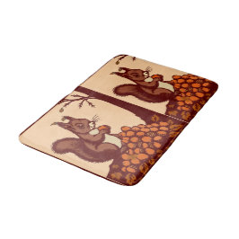 🐿️ Autumn Squirrel Bath Mat - Bathroom Floor Deco Badrumsmatta