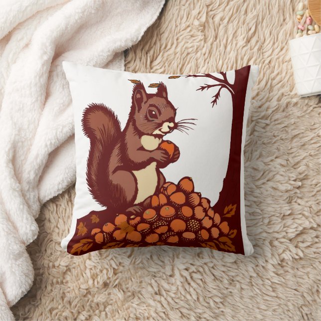 🐿️ Autumn Squirrel Decorative Pillow Kudde (Filt)