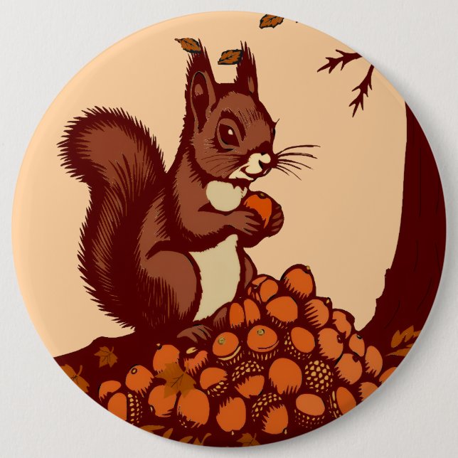 🐿️ Autumn Squirrel Pin Button / Badge - Clothing  Knapp (Framsida)