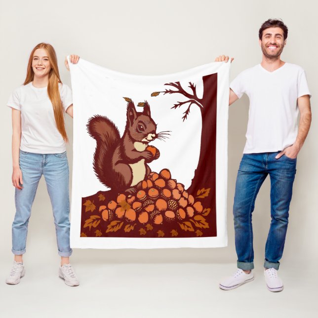 🐿️ Autumn Squirrel Polar Fleece Blanket - Gift 🍂 (På plats)