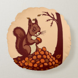 🐿️ Autumn Squirrel Round Pillow - Peach Rund Kudde