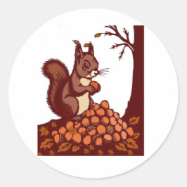 🐿️ Autumn Squirrel Round Sticker - Cozy Fall Runt Klistermärke